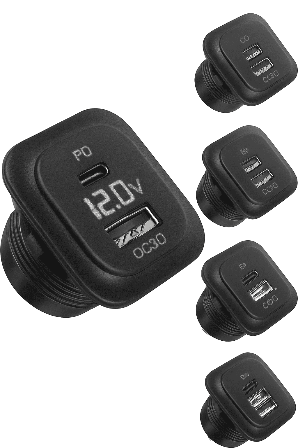 12V 24V Car USB Charger Socket with Voltmeter, QC 3.0 and USB-C PD-001 / China Mainland