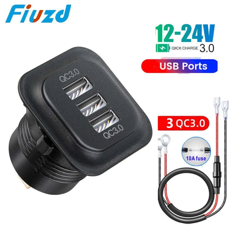 12V 24V Car USB Charger Socket with Voltmeter, QC 3.0 and USB-C PD-001 / China Mainland