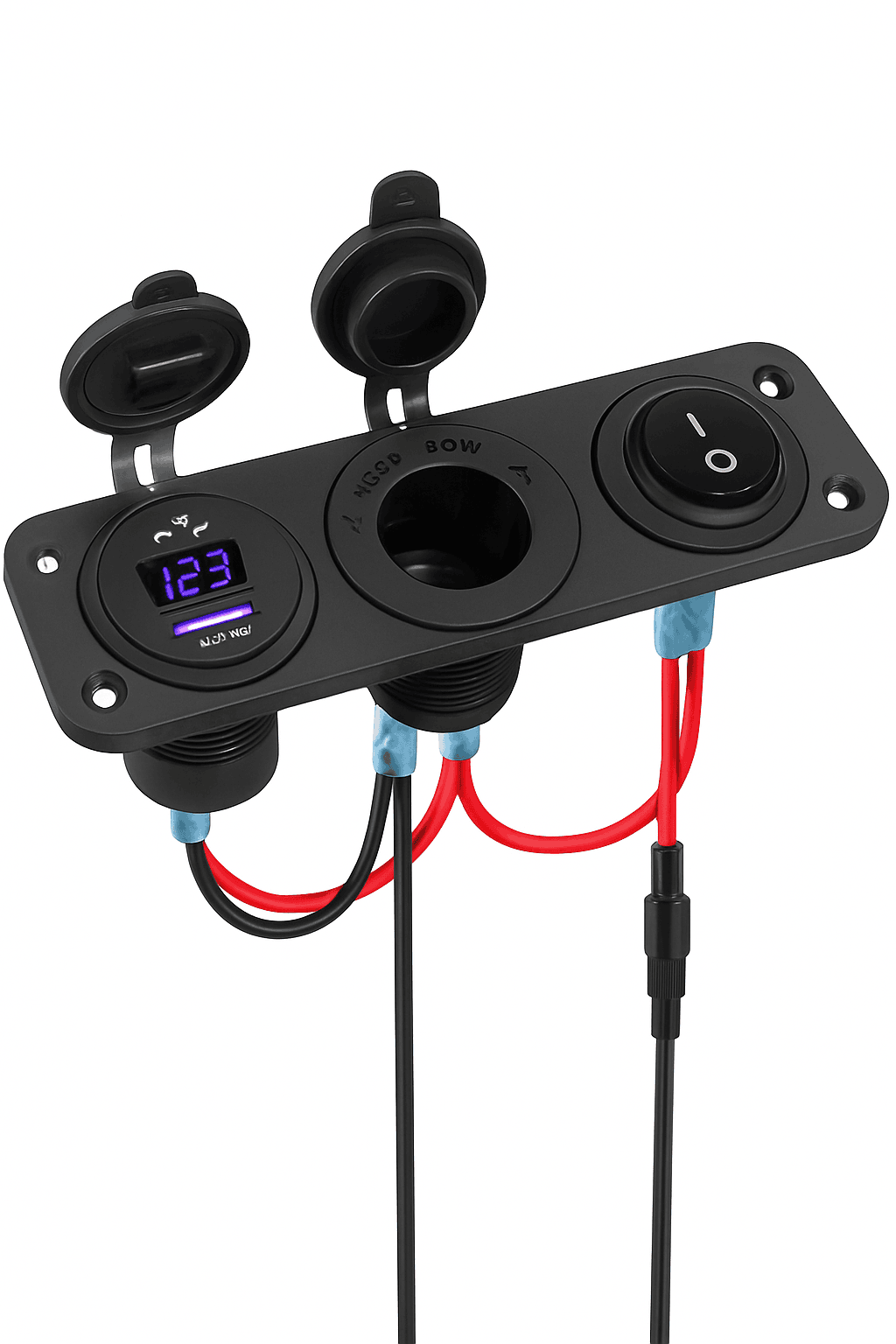 12V/24V Cigarette Lighter Socket Splitter with USB-C, Voltmeter & Switch-Red Set