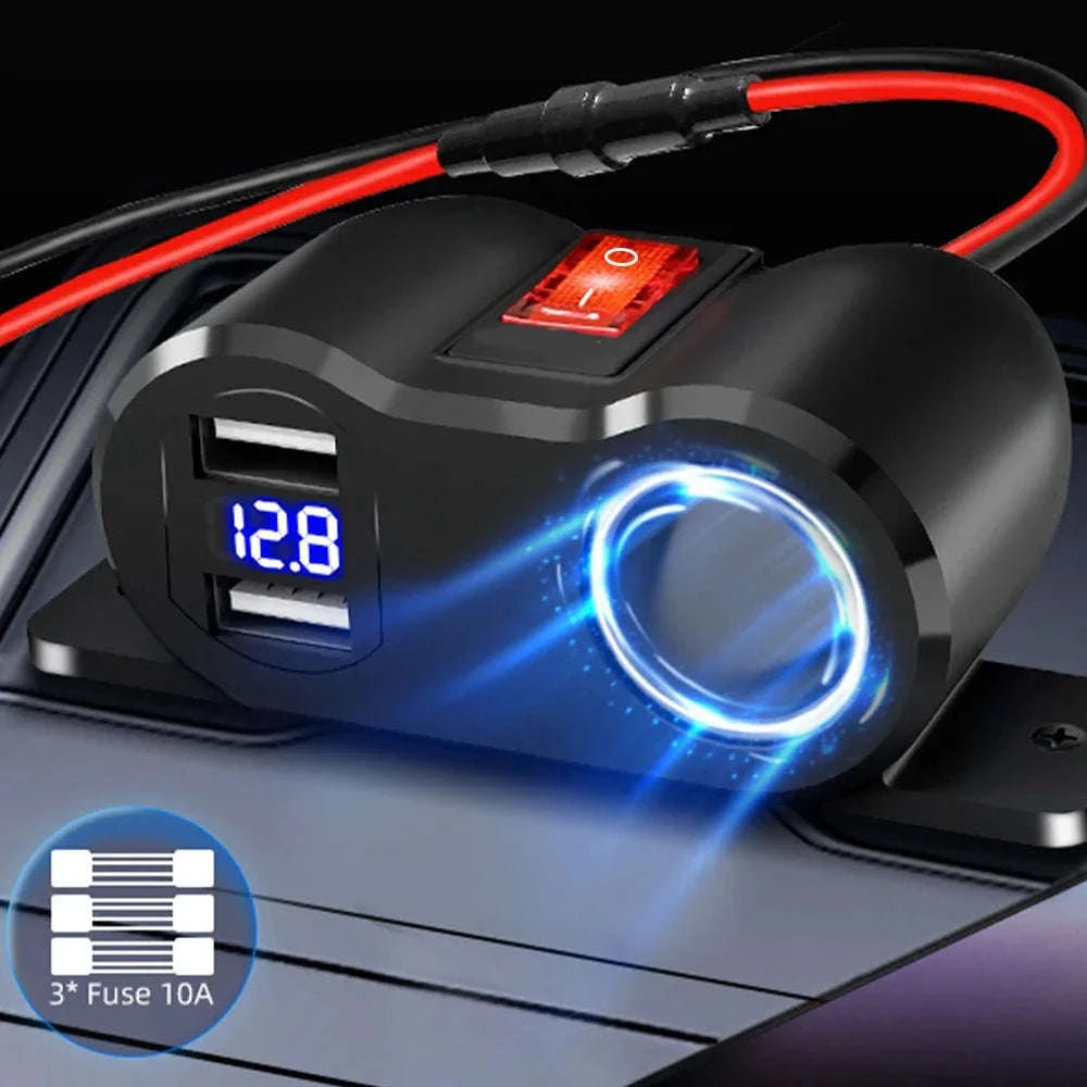 12V/24V Dual USB and PD Type-C Charger Socket with Switch Waterproof Cigarette Lighter Socket-Dual USB with Volt