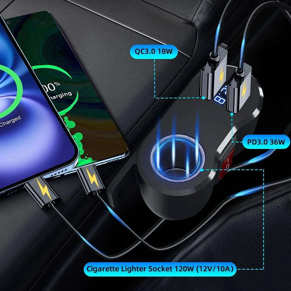 12V/24V Dual USB and PD Type-C Charger Socket with Switch Waterproof Cigarette Lighter Socket-Dual USB with Volt