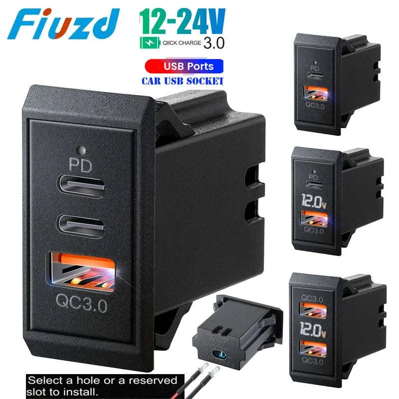 12V 24V Dual USB-C and USB-A Car Charger Socket 54W-AC / China Mainland