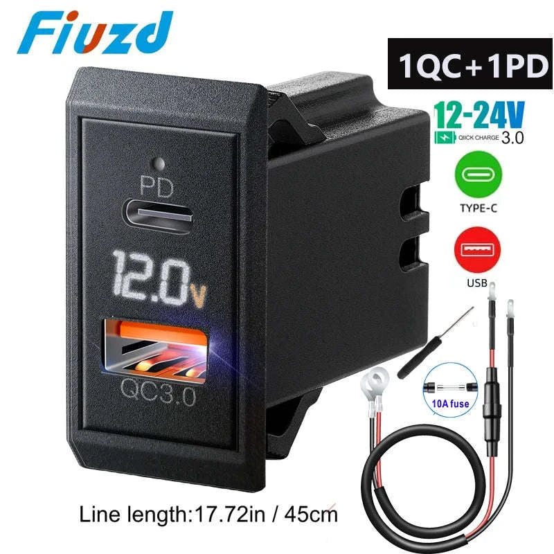 12V 24V Dual USB-C and USB-A Car Charger Socket 54W-AC / China Mainland