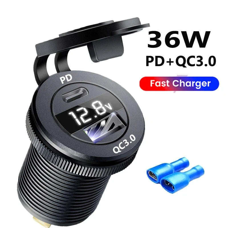 12V/24V Dual USB Fast Charger Socket with QC3.0 and PD-004 / China Mainland
