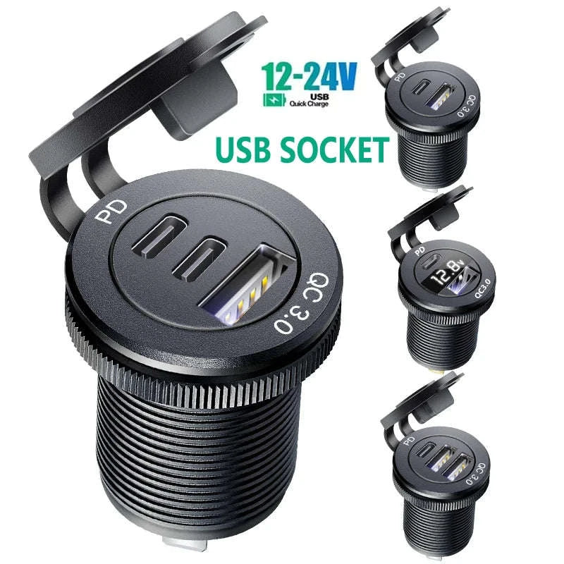 12V/24V Dual USB Fast Charger Socket with QC3.0 and PD-004 / China Mainland