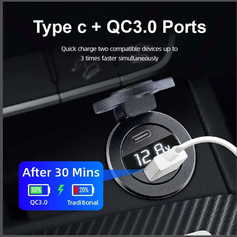 12V/24V Dual USB Fast Charger Socket with QC3.0 and PD-004 / China Mainland