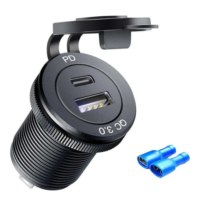 12V/24V Dual USB Fast Charger Socket with QC3.0 and PD-004 / China Mainland