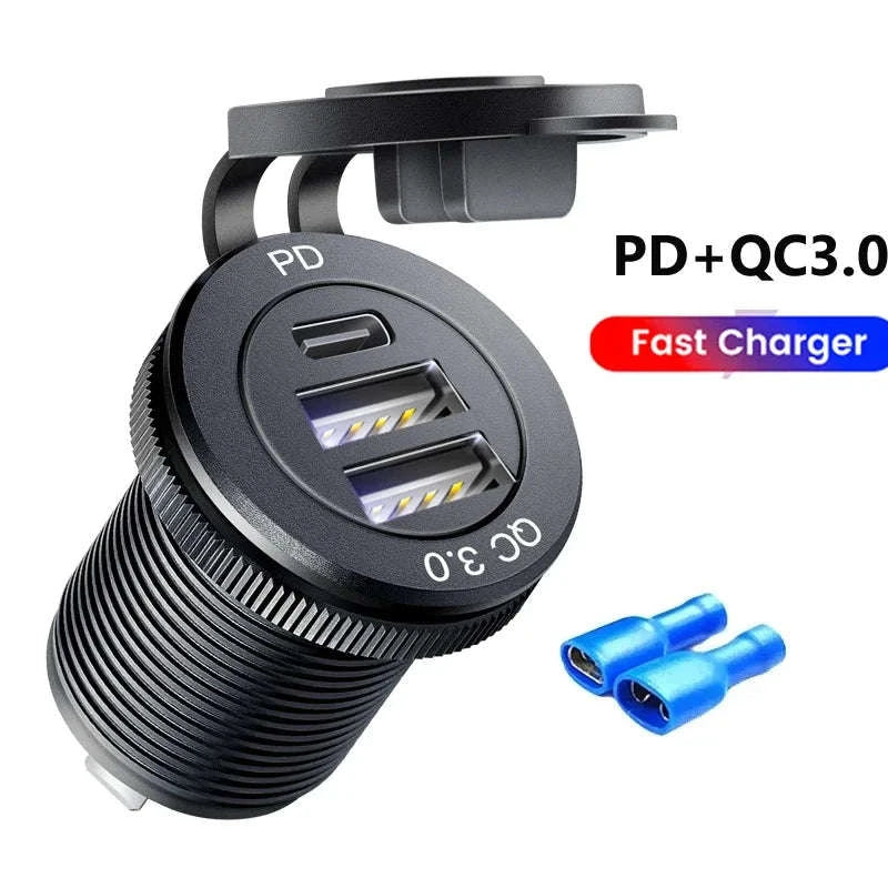 12V/24V Dual USB Fast Charger Socket with QC3.0 and PD-004 / China Mainland
