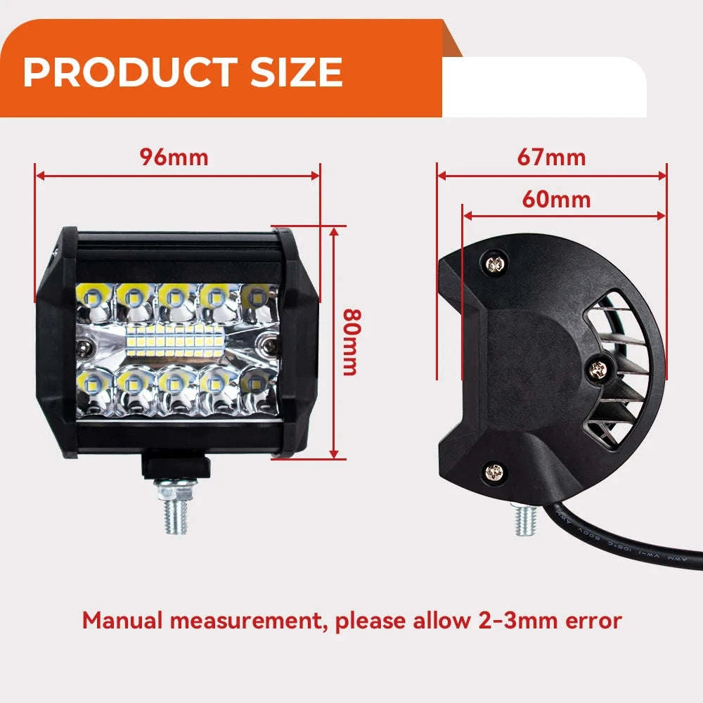 12V 24V LED Work Light Bar 4 Inch Square Offroad Light-1x 72w light