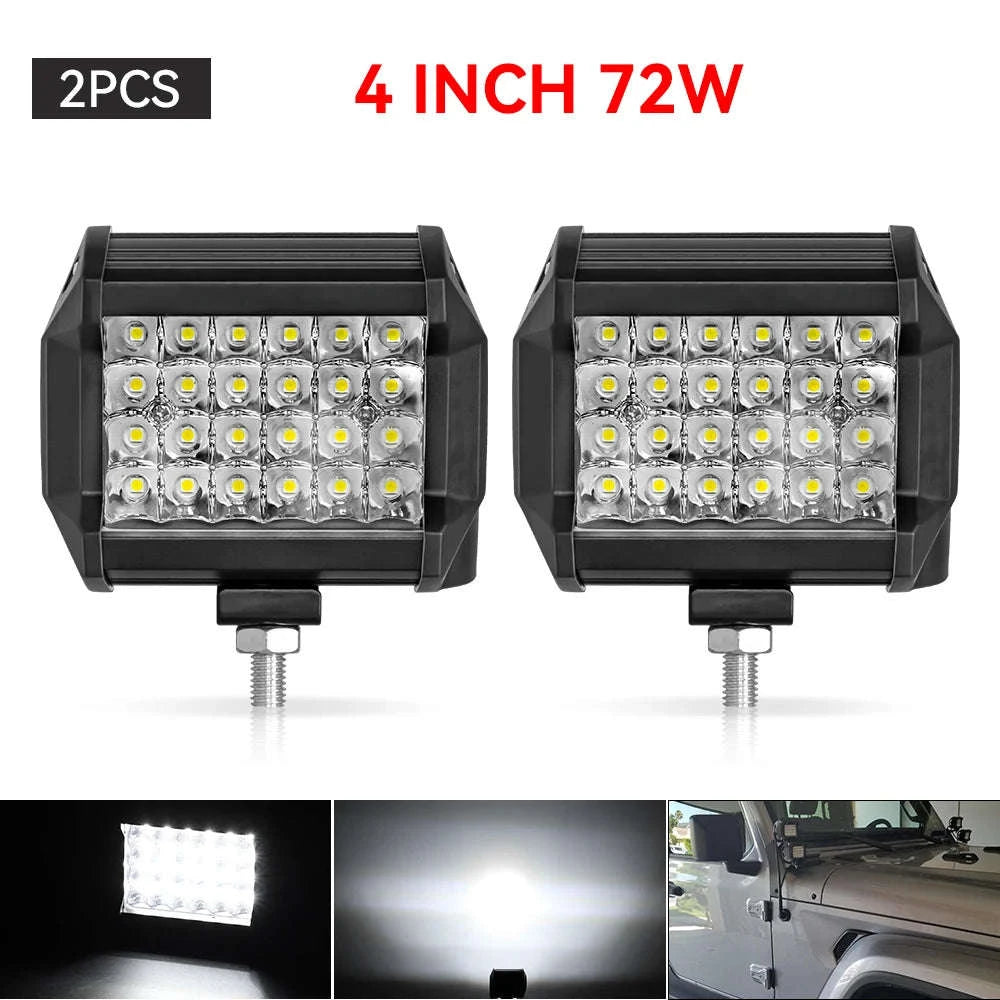 12V 24V LED Work Light Bar 4 Inch Square Offroad Light-1x 72w light