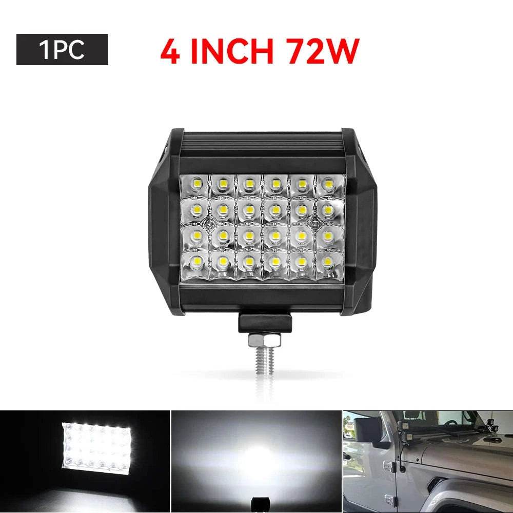 12V 24V LED Work Light Bar 4 Inch Square Offroad Light-1x 72w light