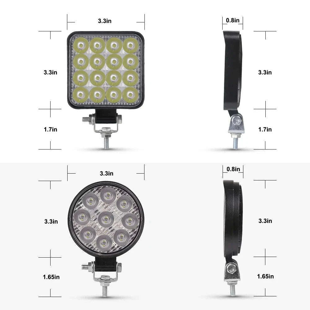 12V 24V LED Work Light Bar 42W Square Spotlight-10pcs 48W work light
