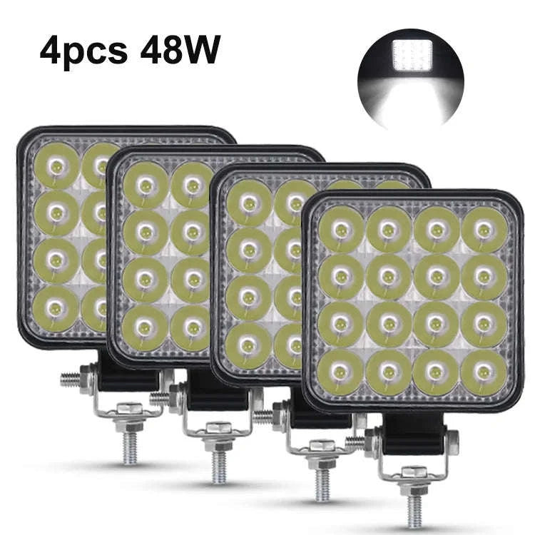 12V 24V LED Work Light Bar 42W Square Spotlight-10pcs 48W work light