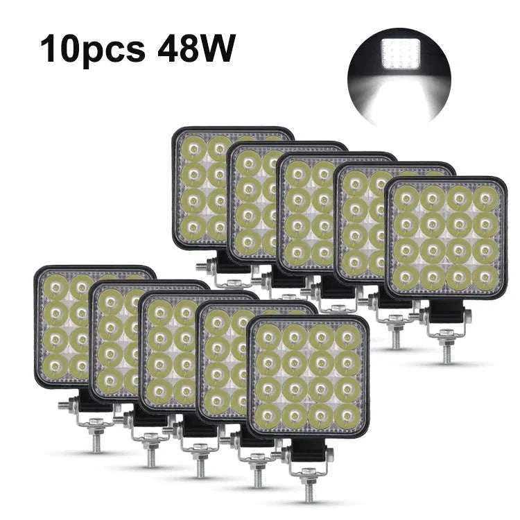 12V 24V LED Work Light Bar 42W Square Spotlight-10pcs 48W work light