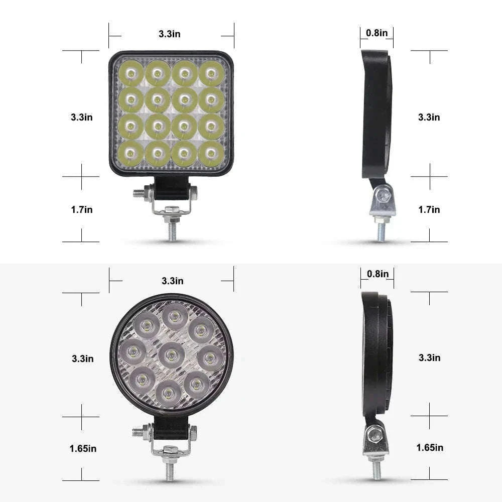 12V 24V LED Work Light Bar 42W Square Spotlight-10pcs 48W work light