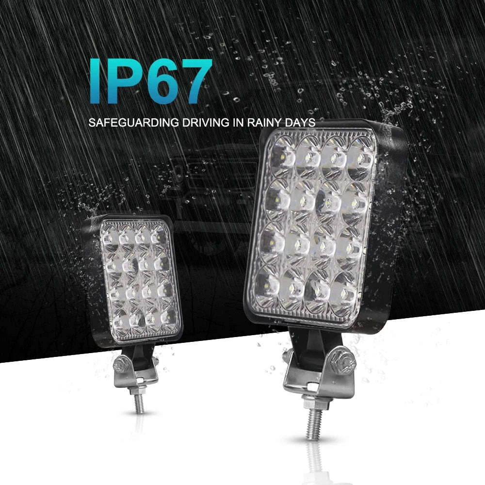 12V 24V LED Work Light Bar 42W Square Spotlight-10pcs 48W work light
