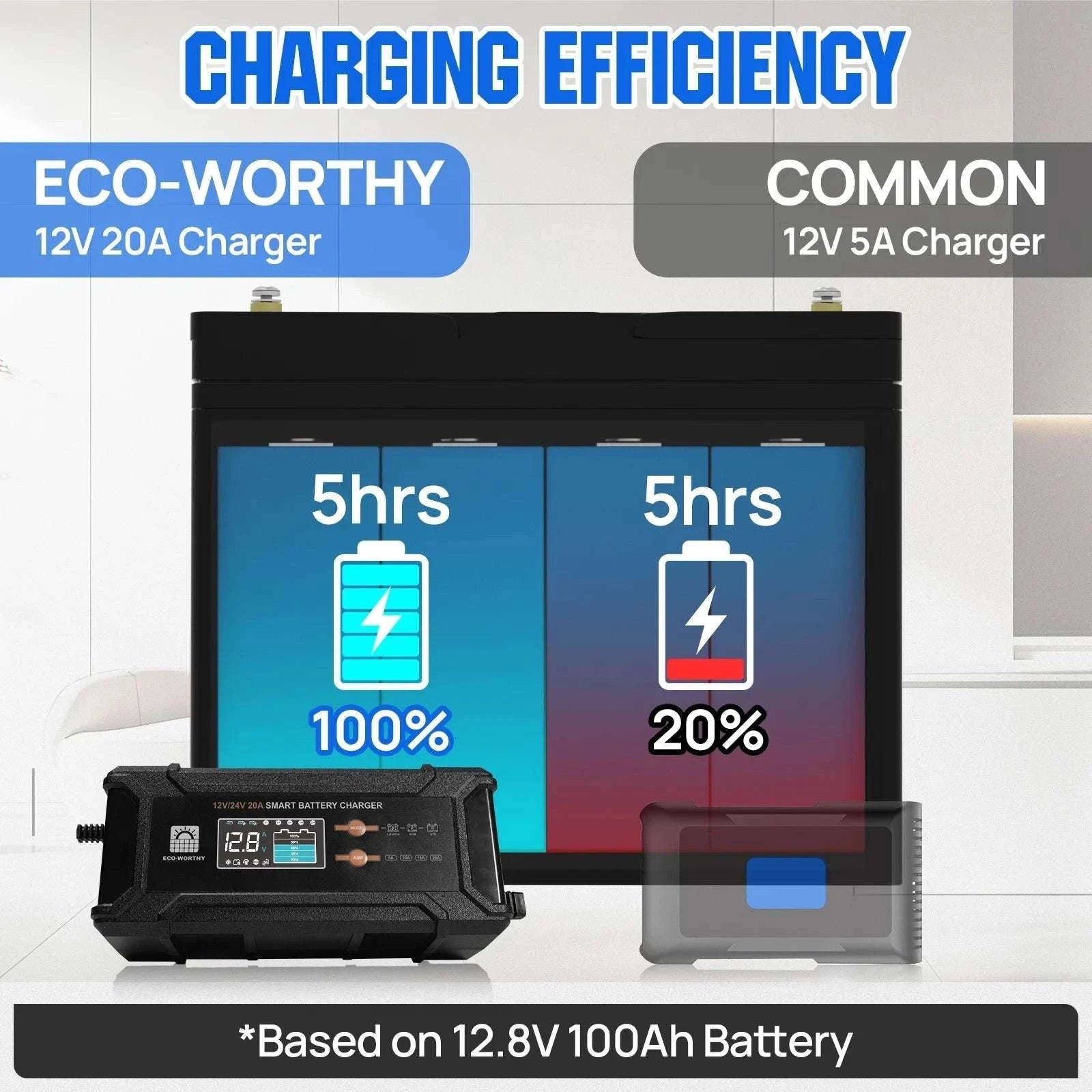 12V/24V Smart Battery Charger 20A with Auto Detection & Modes-black / United States