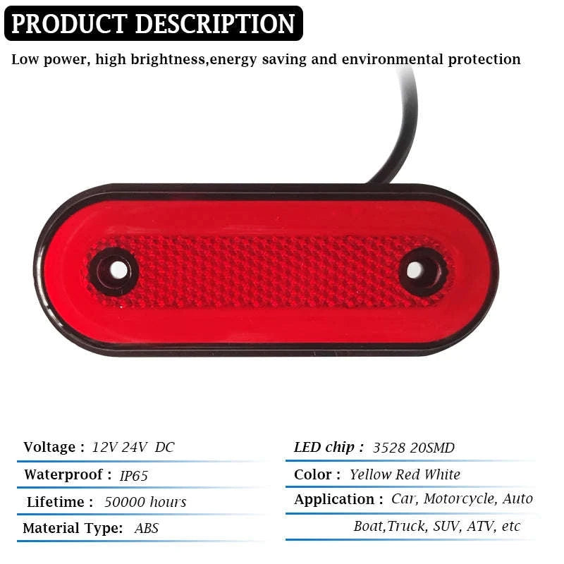12V 24V Truck Side Marker LED Trailer Lights-Red / China Mainland / 8 Pieces
