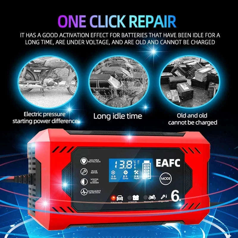 12V 6A Intelligent Car Battery Charger with Pulse Repair-Yellow EU Plug / United States
