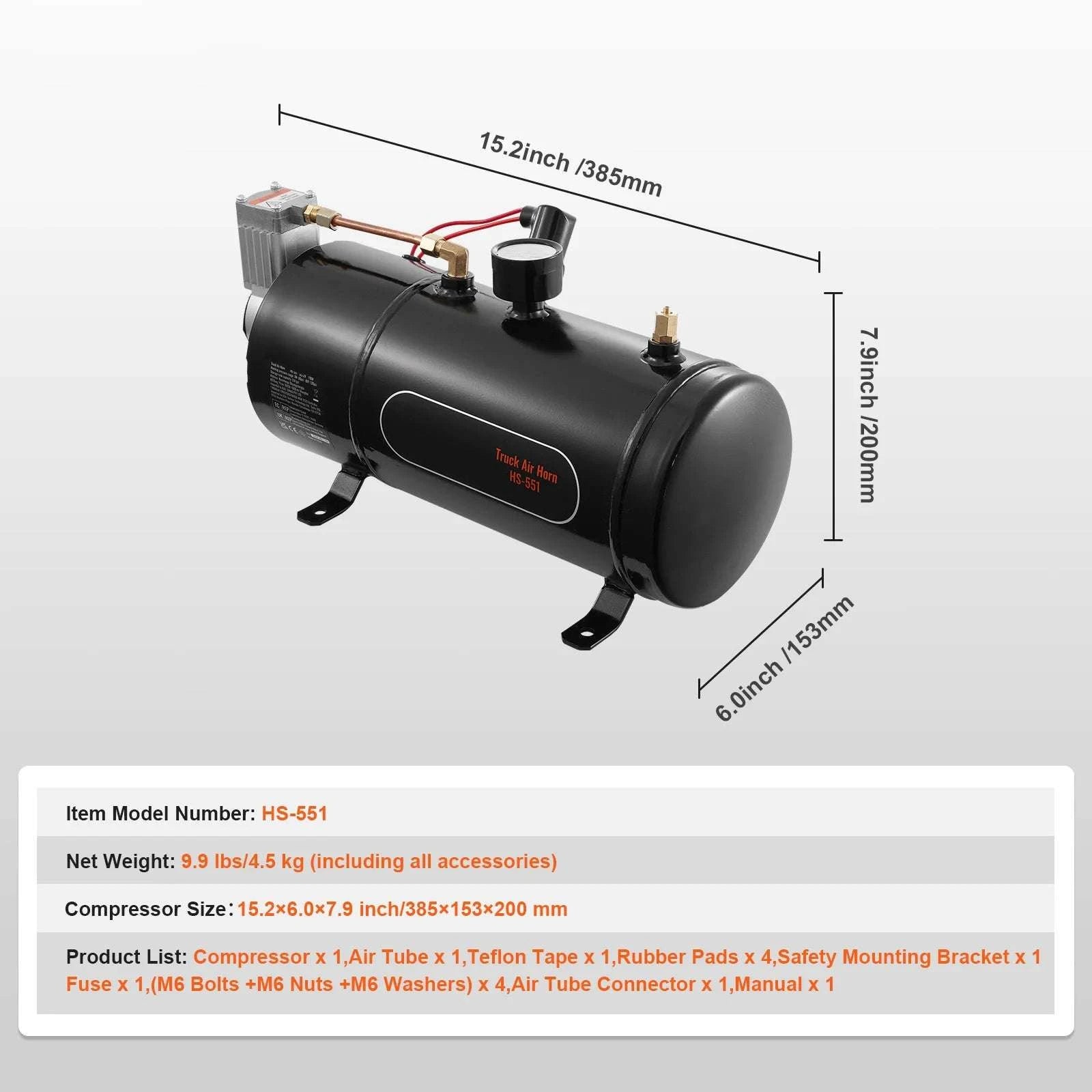 12V Air Compressor Kit with 1.6 Gallon Tank 120 PSI System-1.6 Gallon / spain