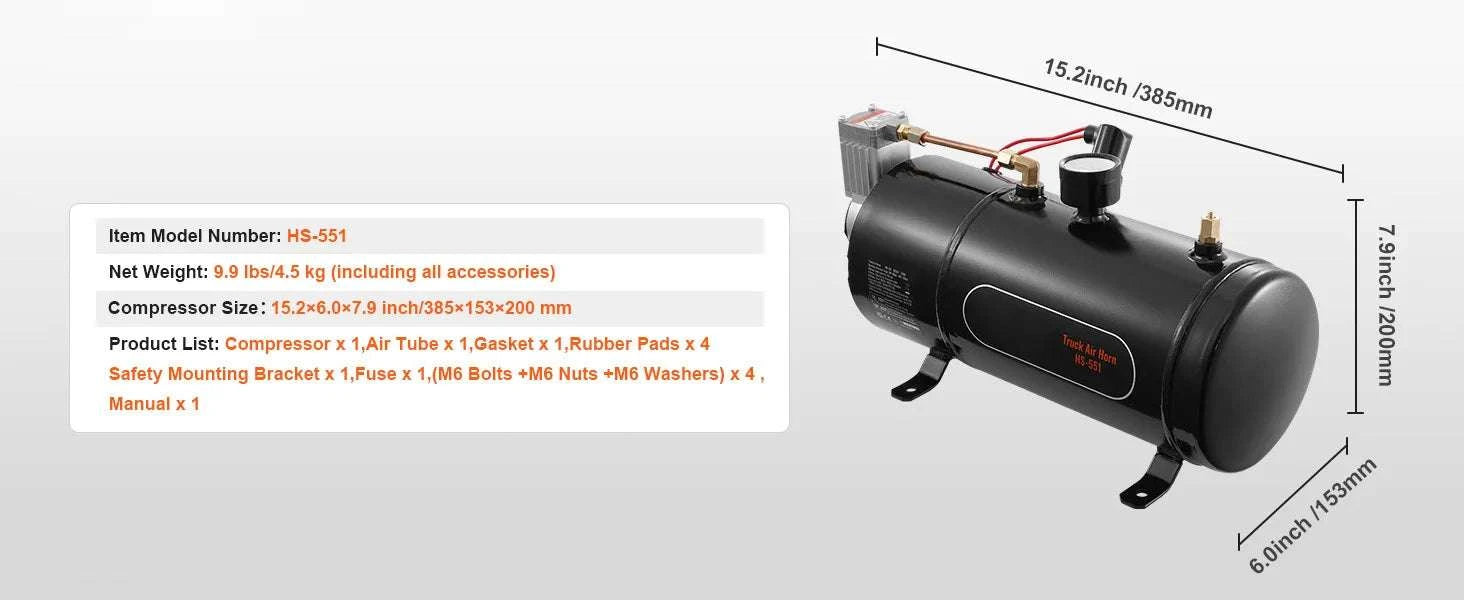 12V Air Compressor Kit with 1.6 Gallon Tank 120 PSI System-1.6 Gallon / spain