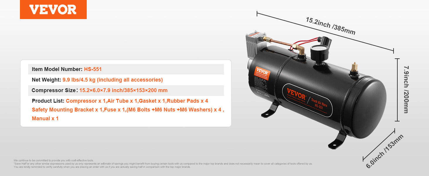 12V Air Compressor with Tank 0.8 Gal/3L 120 PSI-12V3L / United States