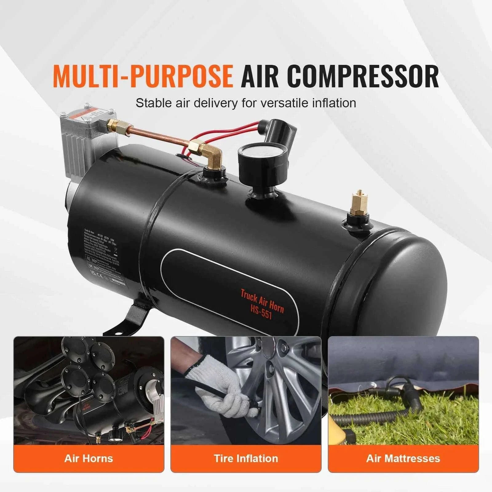 12V Air Compressor with Tank 0.8 Gal/3L 120 PSI-12V3L / United States