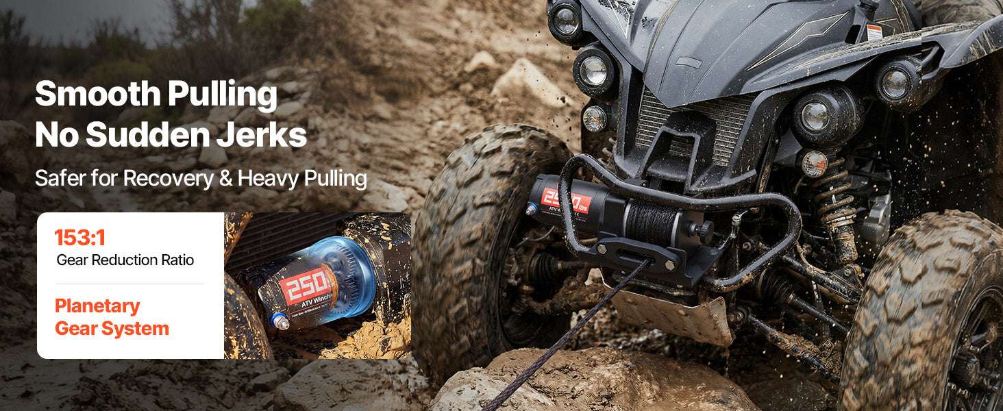 12V ATV Winch 2500–3500lbs with Synthetic Rope & Wired Remote-2500 lbs 39ft / United States