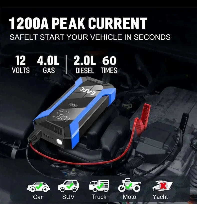 12V Car Jump Starter 1200A Booster with Power Bank and LED Light-2000A with Box / United States
