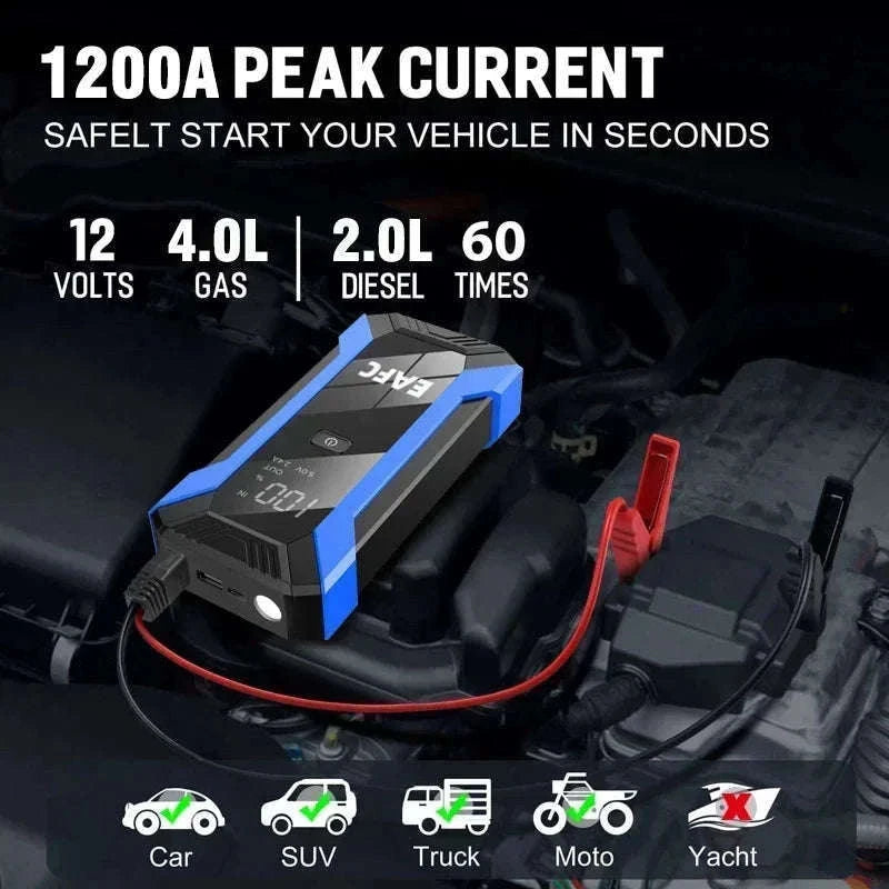 12V Car Jump Starter 1200A Booster with Power Bank and LED Light-2000A with Box / United States