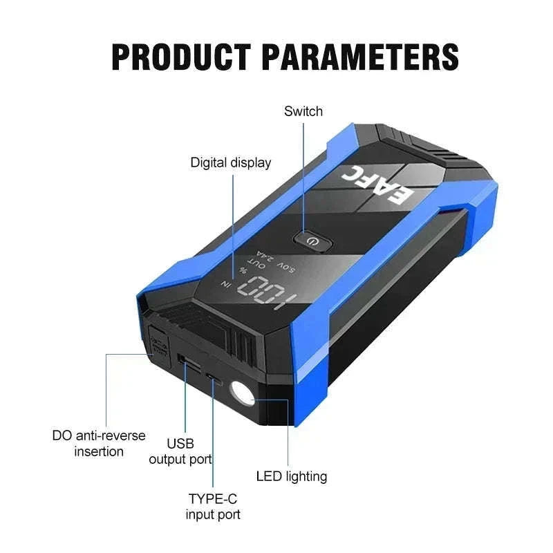 12V Car Jump Starter 1200A Booster with Power Bank and LED Light-2000A with Box / United States