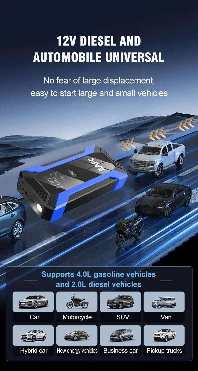 12V Car Jump Starter 1200A Booster with Power Bank and LED Light-2000A with Box / United States