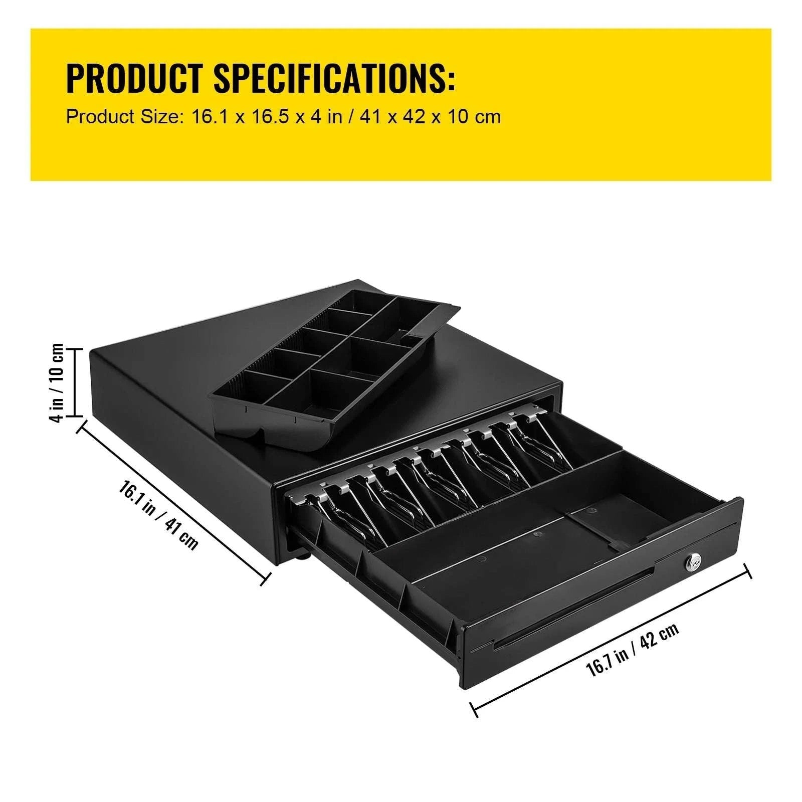 12V Cash Register Drawer with Lock & Removable Coin Tray-4 Bill 5 Coin / CZECH REPUBLIC