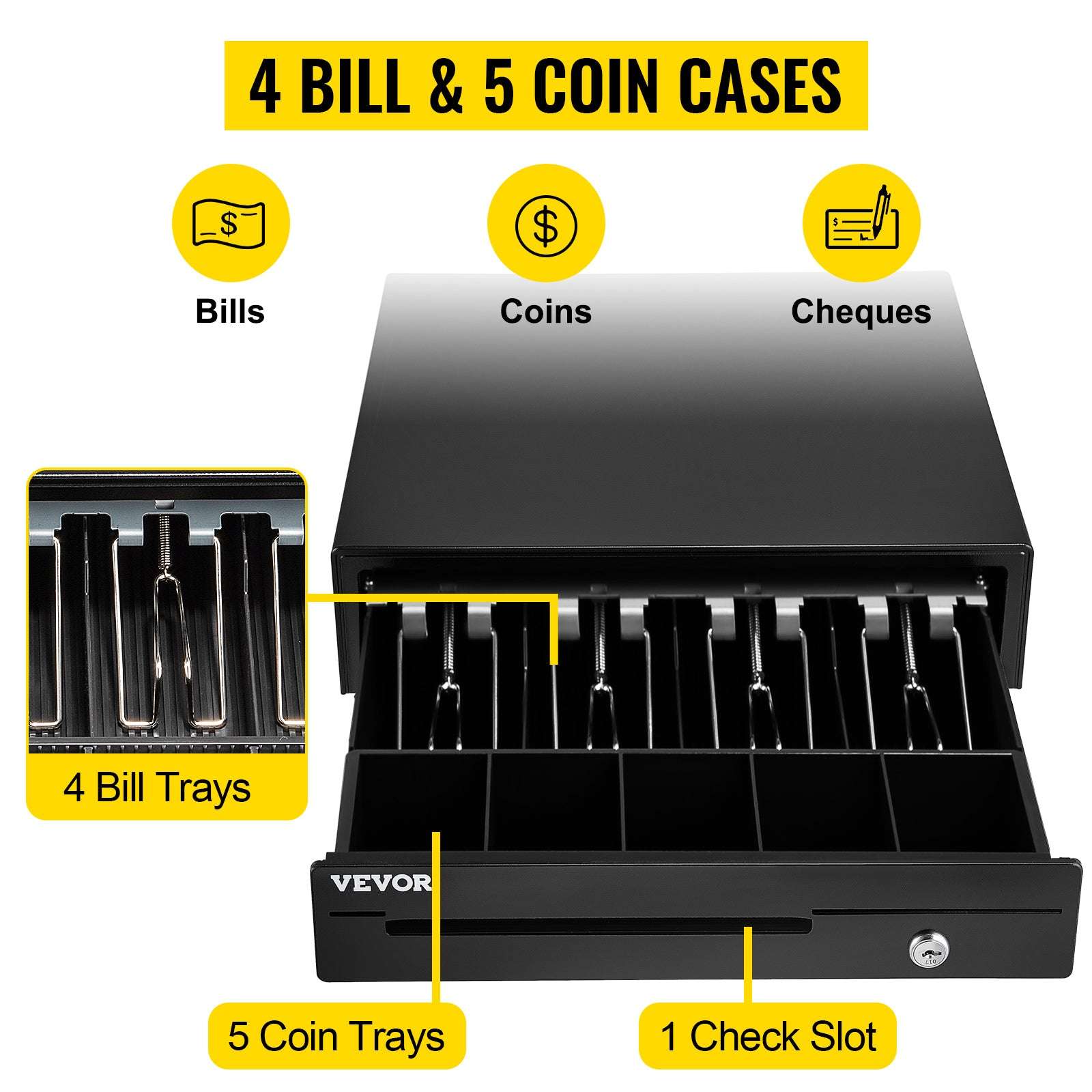 12V Cash Register Drawer with Lock & Removable Coin Tray-4 Bill 5 Coin / CZECH REPUBLIC