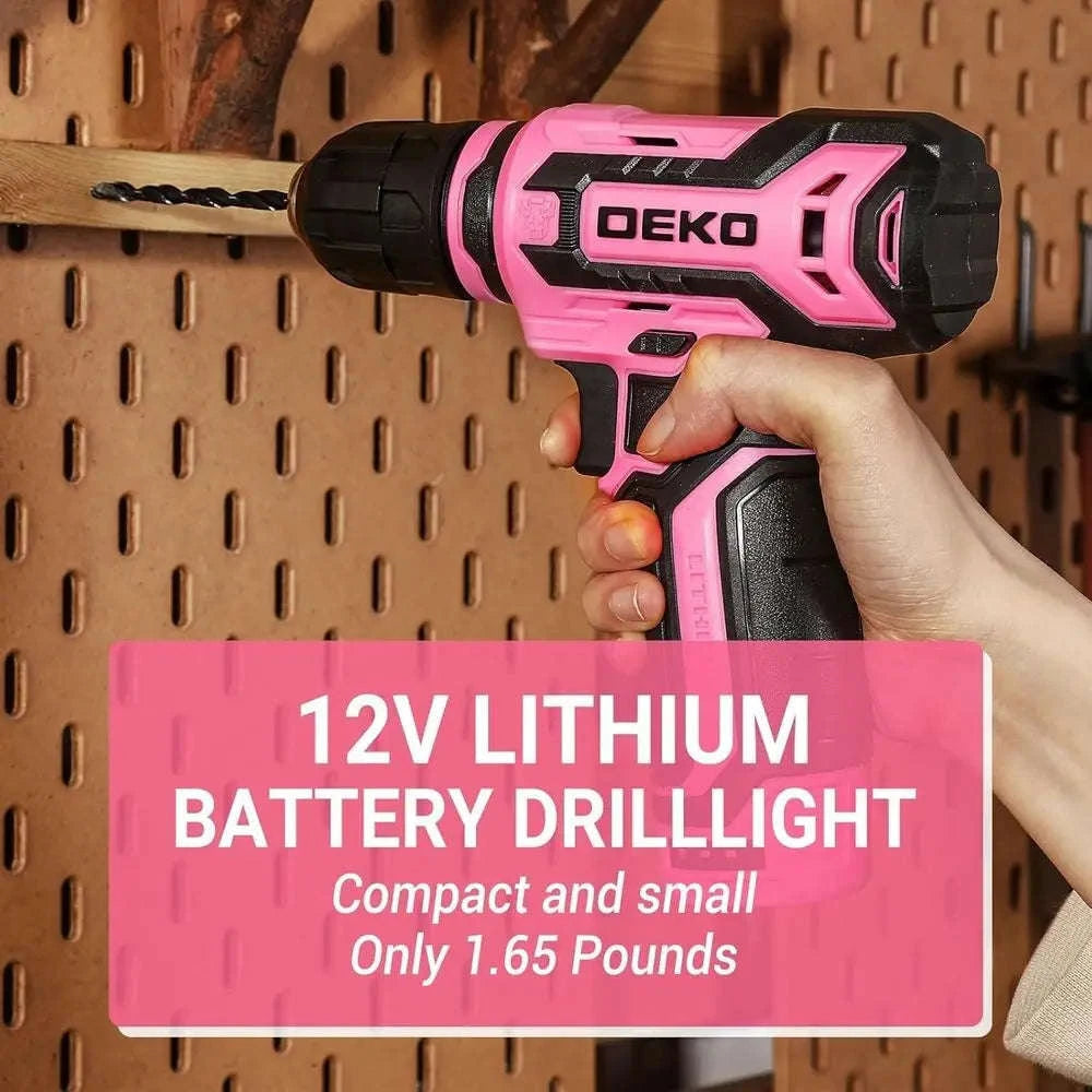 12V Cordless Pink Drill Set with 1.5Ah Battery and Tool Kit-United States