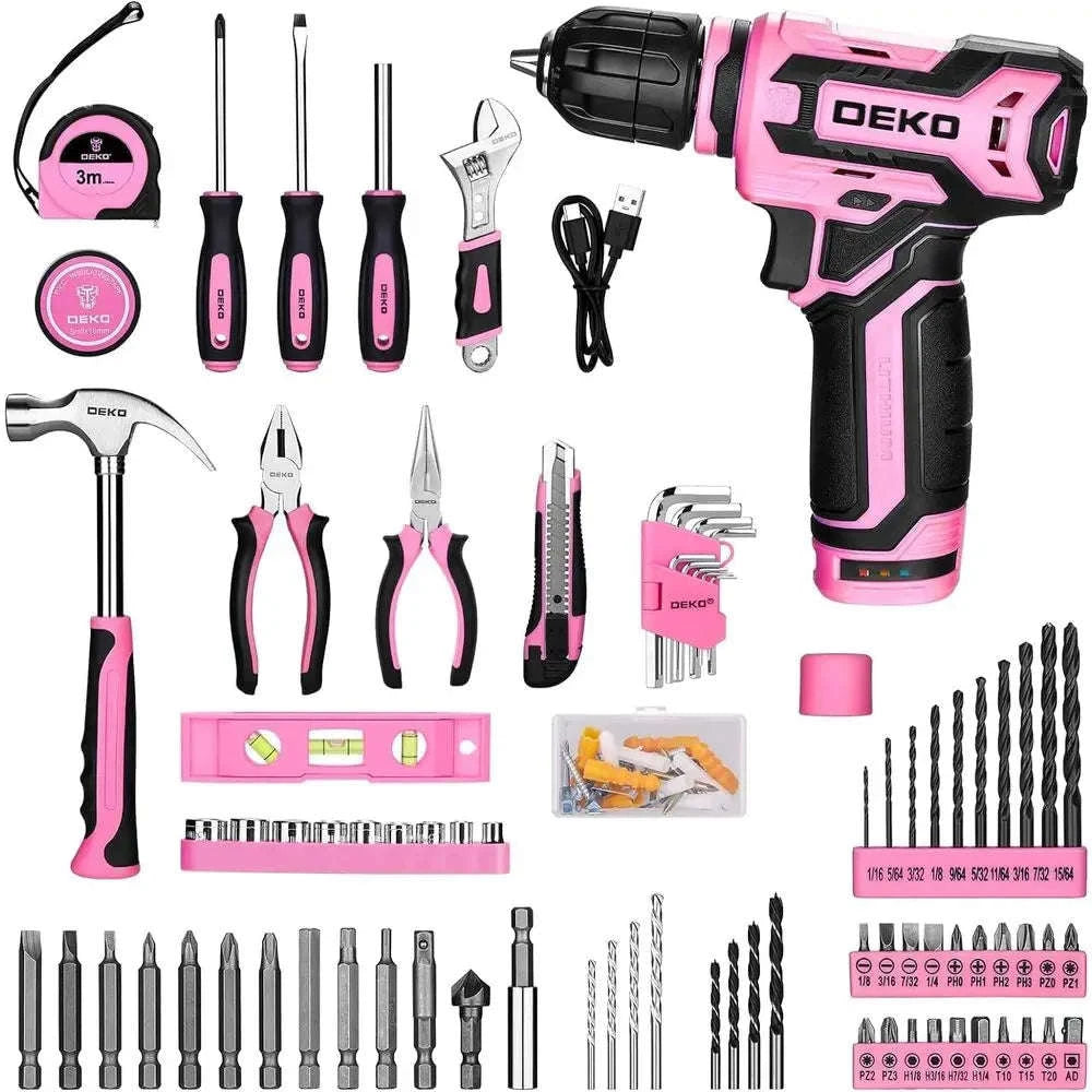 12V Cordless Pink Drill Set with 1.5Ah Battery and Tool Kit-United States