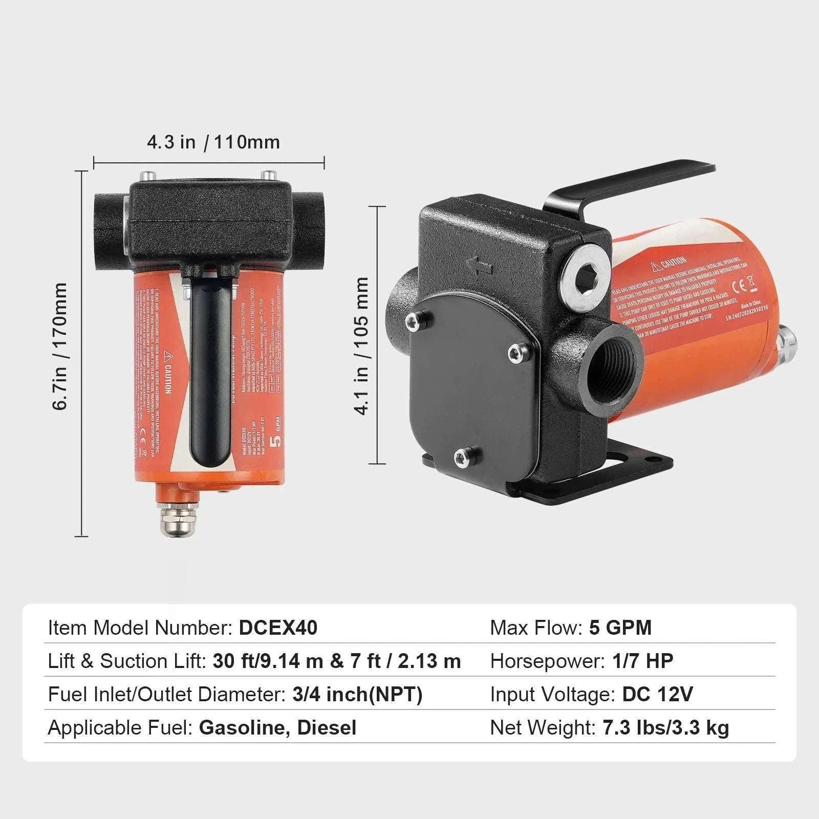 12V DC Fuel Transfer Pump 5–15 GPM Portable Diesel Gas Pump-15GPM Portable Set / EU / france