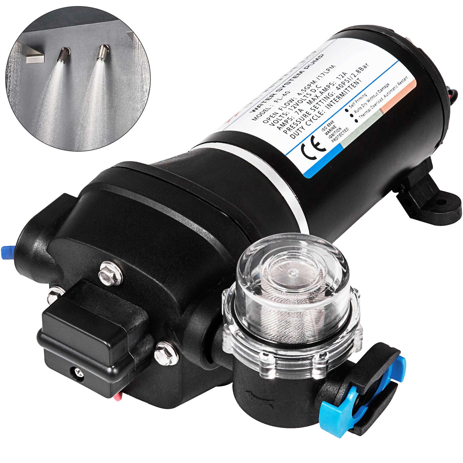12V Diaphragm Water Pump Self-Priming 10L/Min or 17L/Min-FL-40 / EU / france