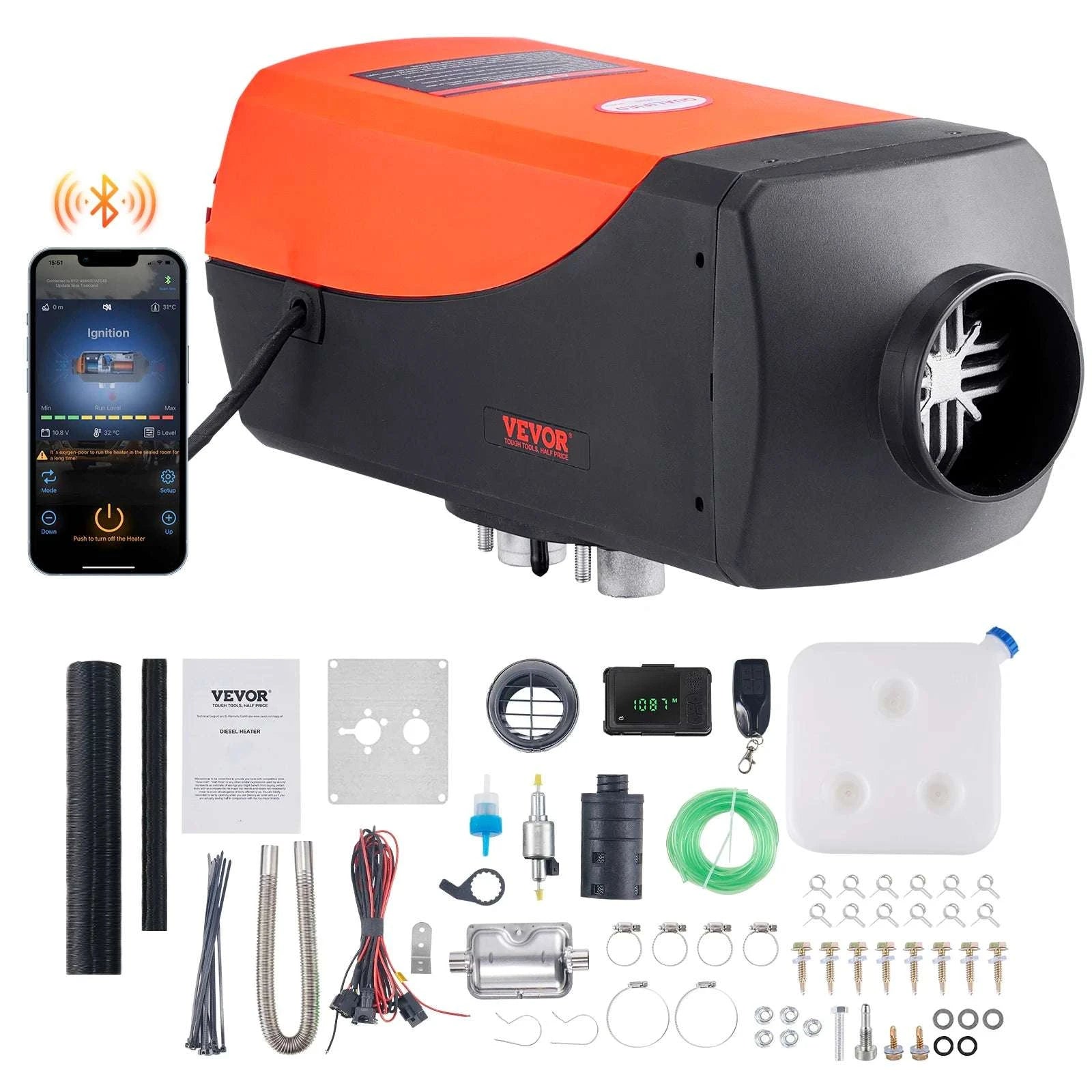 12V Diesel Air Heater with Remote Control for Car, RV & Truck Use-8KW Bluetooth / france