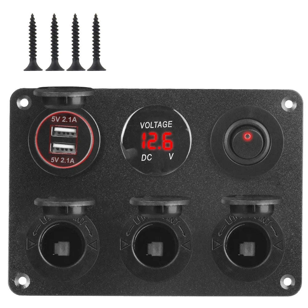 12V Dual USB Car Power Outlet Panel with LED Voltmeter and Toggle Switch-green