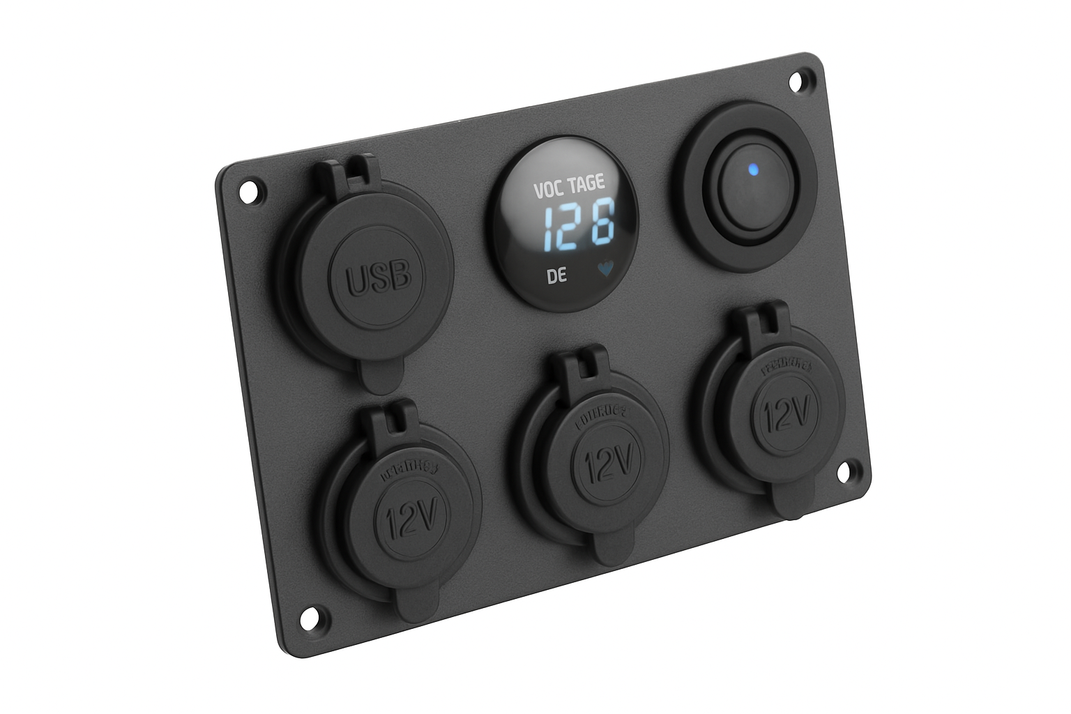 12V Двоен USB заряден адаптер с гнездо за запалка, захранващ изход с LED волтметър, превключвател и мултипанел за кола, морски съд и каравана, 4.2A
