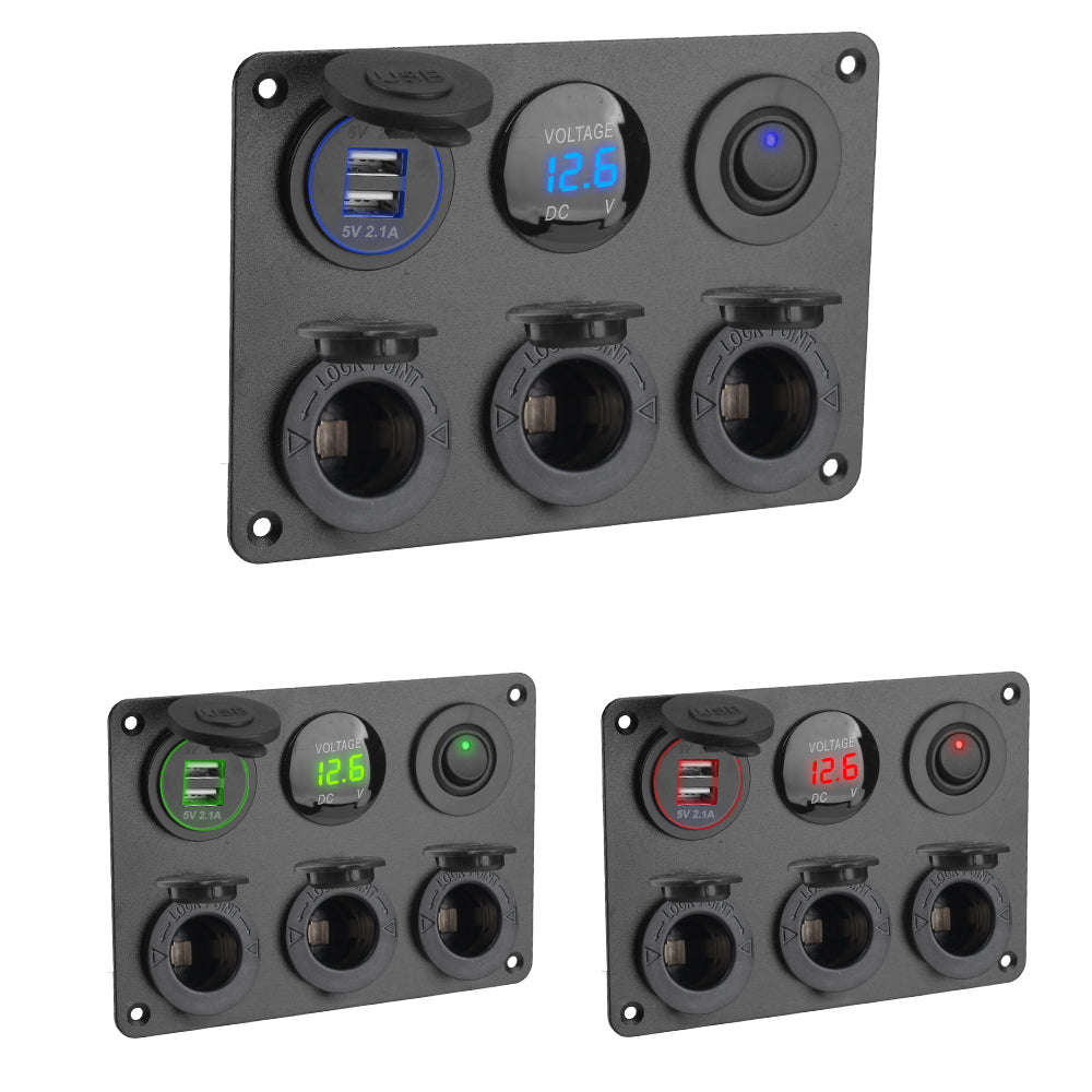 12V Dual USB Charger Socket Power Outlet Panel with LED Voltmeter and Toggle Switch-green / China Mainland