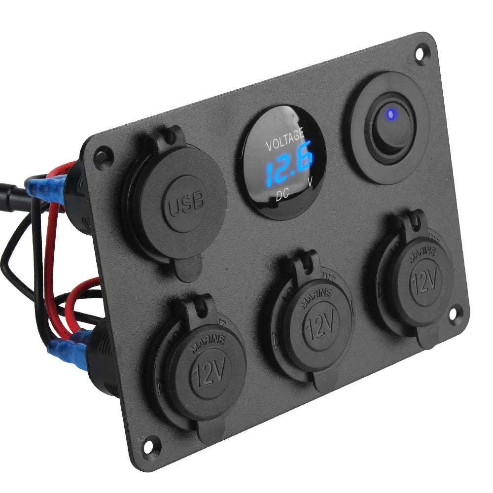 12V Dual USB Charger Socket Power Outlet Panel with LED Voltmeter and Toggle Switch-green / China Mainland