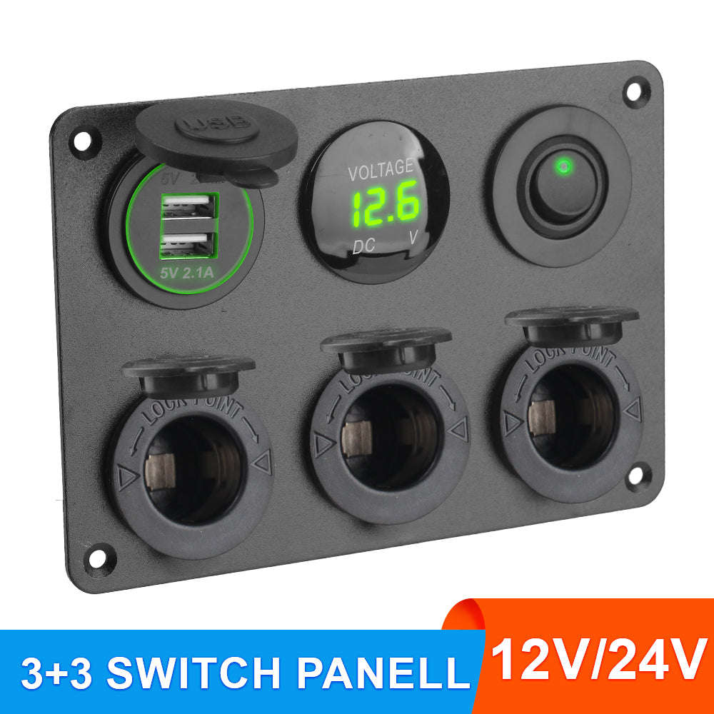 12V Dual USB Charger Socket Power Outlet Panel with LED Voltmeter and Toggle Switch-green / China Mainland