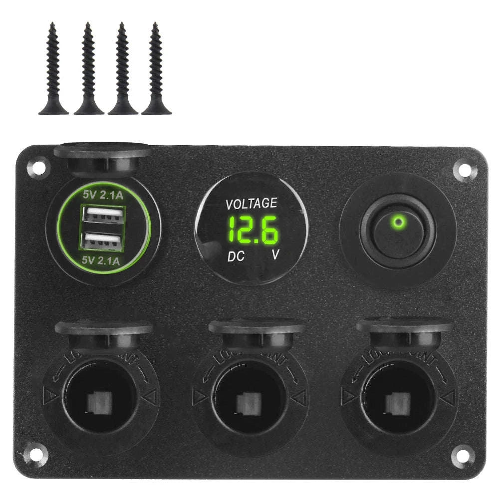 12V Dual USB Charger Socket Power Outlet Panel with LED Voltmeter and Toggle Switch-green / China Mainland