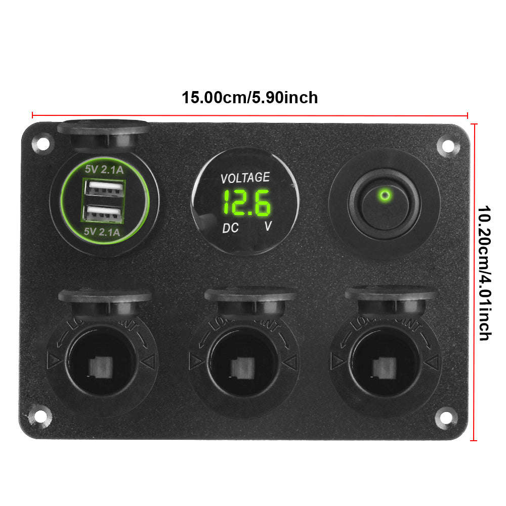 12V Dual USB Charger Socket Power Outlet Panel with LED Voltmeter and Toggle Switch-green / China Mainland