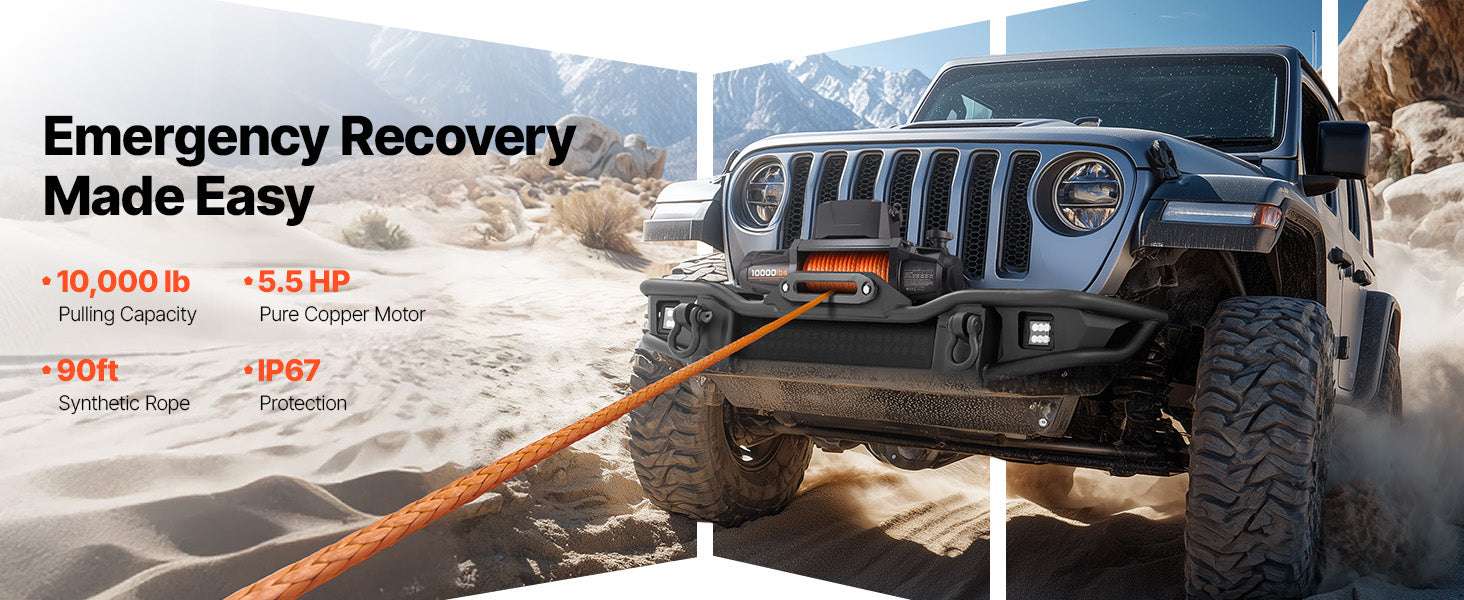 12V Electric Winch 10000–13500 lbs with 90 ft Rope for Truck & SUV-10000 lbs / United States