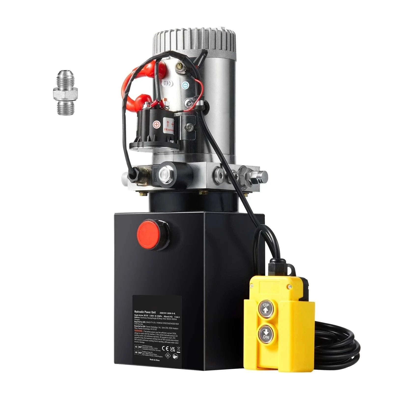 12V Hydraulic Dump Trailer Pump 1.6kW Single Acting Power Unit-4 Quart / United States