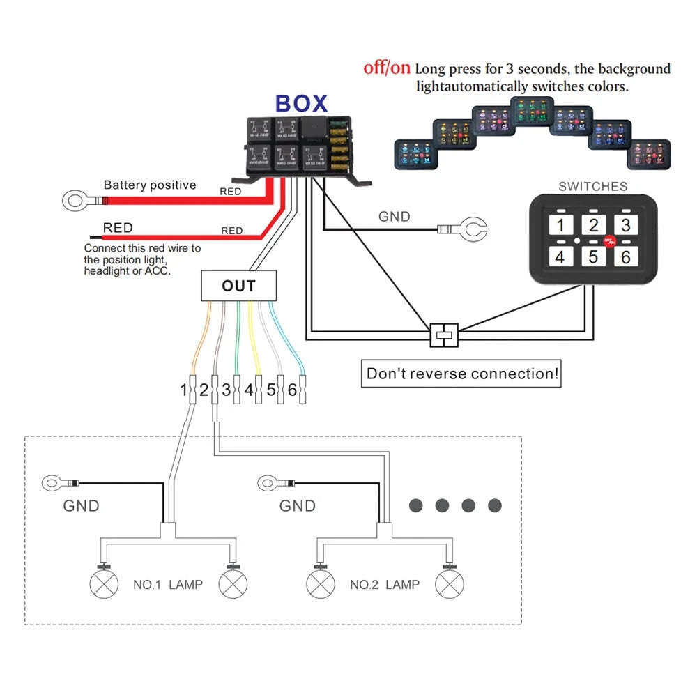12V LED 6 Gang Switch Panel Circuit Control System-KG-6L