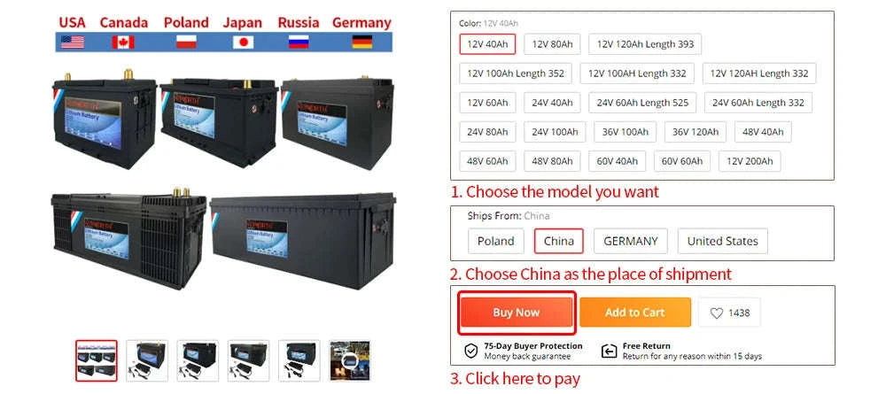 12V LiFePO4 Deep Cycle Battery 180Ah 300Ah with BMS-180AH / United States